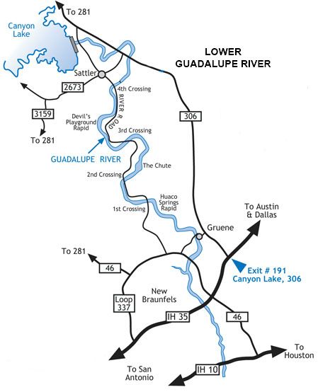 Click to enlarge Lower Guadalupe River map Medina River, River Floating, River Map, River Time, River Tubing, Camping In Texas, Guadalupe River, Texas Life, Road Trip Map