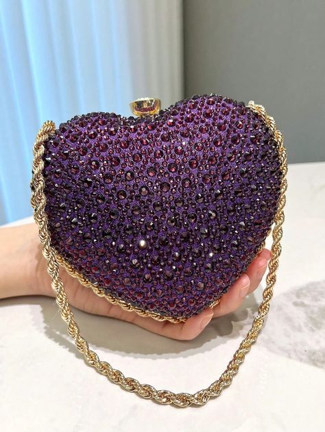 Canary Houze · Products · Dazzling Diamond Heart Evening Bag: Perfect for Parties, Weddings, and Beyond! · Shopify Wedding Bag For Bride, Purple Army, Dinner Banquet, Glitter Clutch Bag, Prom Dinner, Birthday Dress Women, Elegant Handbag, Purple Handbags, Bride Bag