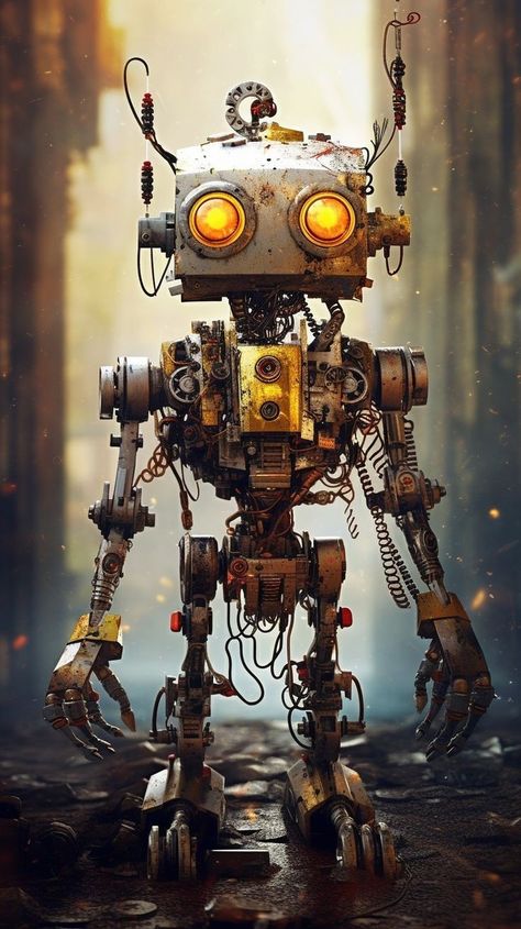 Inventor Workshop, Steampunk Robot, Metal Robot, Post Apocalyptic Art, Science Fiction Artwork, Cyborgs Art, Japanese Robot, Retro Robot, Iphone Wallpaper Fall