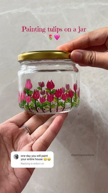 Tulips Painting Acrylic, Jar Painting, Acrylic Painting Diy, Boho Art Drawings, Tulip Painting, Money Jars, Painted Jars, Bottle Painting, Easy Paper Crafts