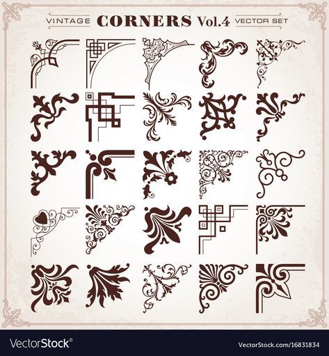 Gothic Borders Design, Corner Pattern Design, Flourish Border, Corner Border, Filigree Tattoo, Corner Borders, Flourish Design, Vintage Borders, Black And White Art Drawing