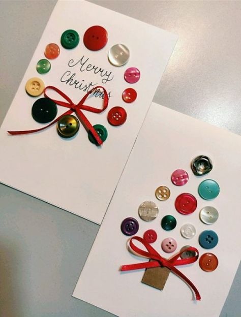 Buttons Christmas Tree, Christmas Tree With Buttons, Pictures Made With Buttons, Cards With Buttons Handmade, Christmas Craft With Buttons, Christmas Cards Buttons, Christmas Tags With Buttons, Christmas Cards With Buttons, Diy Christmas Cards Handmade Kids