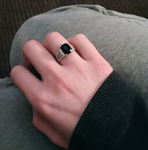 David Yurman, Petite Wheaton Ring. Black Onyx Center piece stone with adoring diamonds. On sterling silver signature DY band. Black Stone Silver Ring For Men, Silver Onyx Ring Men, Black Onyx Engagement Ring Silver, Black Rings Aesthetic, Black Stone Ring For Men, Black Stone Ring Women, Rings For Boys, Men Engagement Ring, Black Gemstone Ring