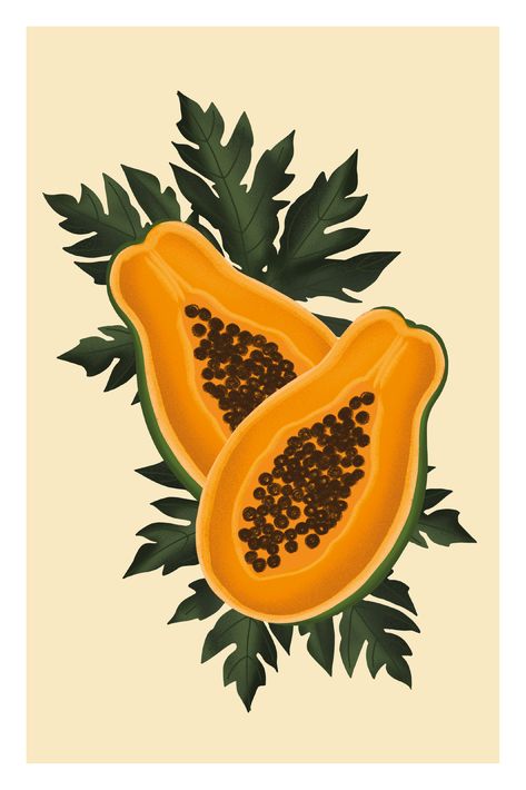 Papaya Tree Illustration, Papaya Drawing, Papaya Tattoo, Papaya Painting, Papaya Illustration, Papaya Wallpaper, Papaya Art, Papaya Tree, Food Art Painting