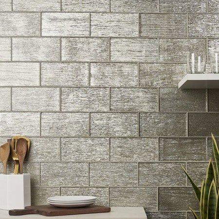 Check this photo out! Glitter Subway Tile, Clear Glass Tile Backsplash Kitchen, Beveled Tile Backsplash, Coastal Farmhouse Kitchen Backsplash, Gold Grout Backsplash, Kitchen Tile Backsplash Trends 2024, Gold Kitchen Backsplash, Glass Mosaic Backsplash Kitchen, White Glass Backsplash