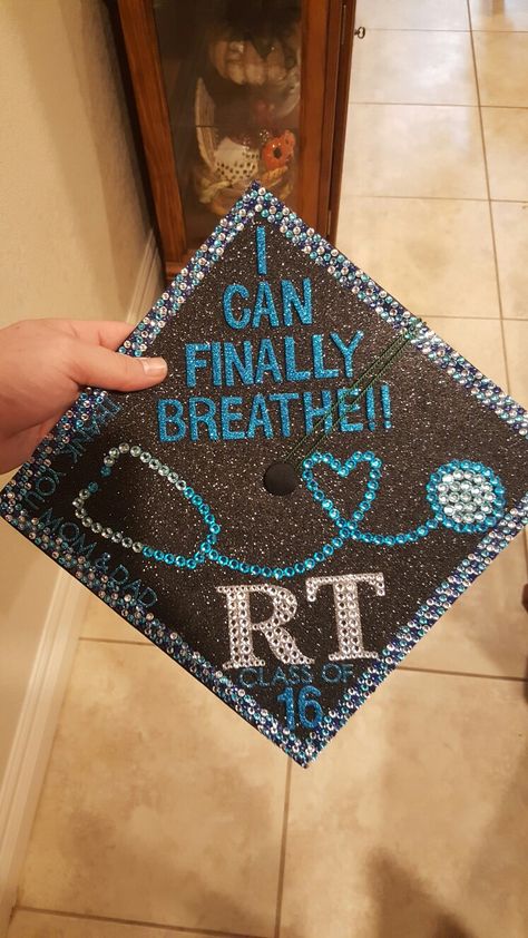 Respiratory Therapy Graduation Cap Ideas, Just Getting Started Graduation Cap, Graduation Cap Designs Respiratory Therapy, Graduation Cap Designs Respiratory, Graduation Cap Designs Rad Tech, Rt Graduation Party, Respiratory Cap Decoration, Respiratory Therapy Graduation Pictures, Respiratory Therapist Graduation Party