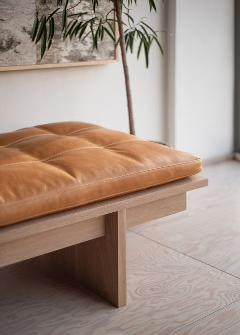 Mjolk Daybed Thom Fougere — Thom Fougere Japanese Bench, Minimalist Wood Furniture, Riad Marrakech, Diy Daybed, Daybed Design, Oak Bench, Banquette Seating, Leather Bench, Sofa Storage