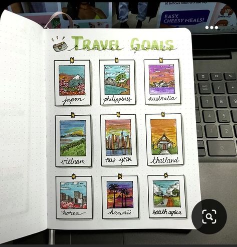 Bujo Places To Travel, Journal Places To Travel, Places To Travel Scrapbook, Travel Aesthetic Journal, Sketch Book Travel, Drawing Ideas Travel, Places To Go Journal, Vietnam Travel Journal, Places To Travel Journal Page