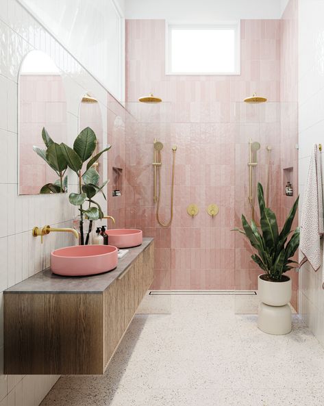 Pink Bathroom Tiles, Simple Bathroom Renovation, Pink Showers, Beaumont Tiles, Master Ensuite, Decor Studio, Pink Tiles, Bathroom Design Inspiration, Complete Bathrooms