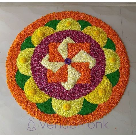 Who doesn't love drawing Rangoli and then staring at their masterpiece every ten minutes? Rangoli is a type of art form of its own. Diwali brings us a major reason to find designs and draw different Rangolis and make our house entrances beautiful with colors. Hopefully, these beautiful ideas will help you in choosing your design. Perfect and Simple Rangoli Designs for Home! പൂക്കളം Design Simple, Onam Pukalam Simple, Onam Pukalam Design Simple, Simple Atham Pookalam Design, Onam Pukalam Design, Atham Onam Design, Poo Kolam Flowers Onam, Athappookkalam Design, Pukalam Designs