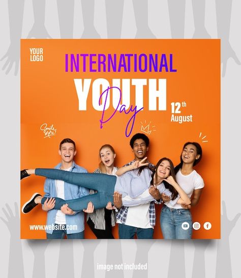 Youth day social media post template | Premium Vector #Freepik #vector #group #banner #participation #promo International Youth Day, Youth Day, Social Media Post Template, International Day, Graphic Design Tutorials, Post Design, Post Templates, Media Post, Design Tutorials