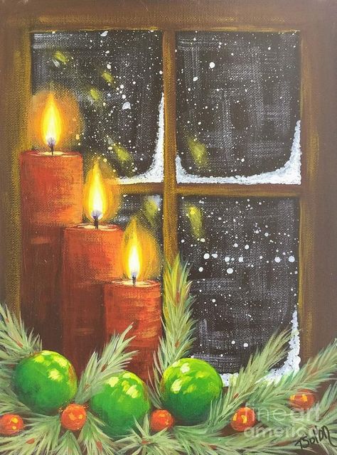 Candles Painting, Make Christmas Special, Christmas Canvas Art, Scene Drawing, Christmas Paintings On Canvas, Love Winter, Christmas Card Art, I Love Winter, Holiday Painting