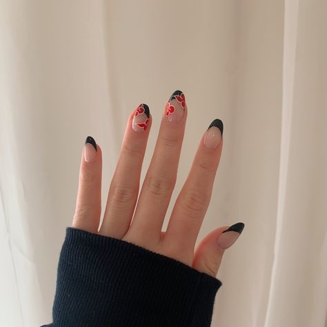 Akatsuki Acrylic Nails, Naruto Nail Art Designs, Short Anime Nails Acrylic, Anime Nail Inspo Simple, Anime Nail Ideas Naruto, Anime Themed Nails Simple, Anime Gel Nails, Hxh Nails Design, Simple Anime Nail Ideas