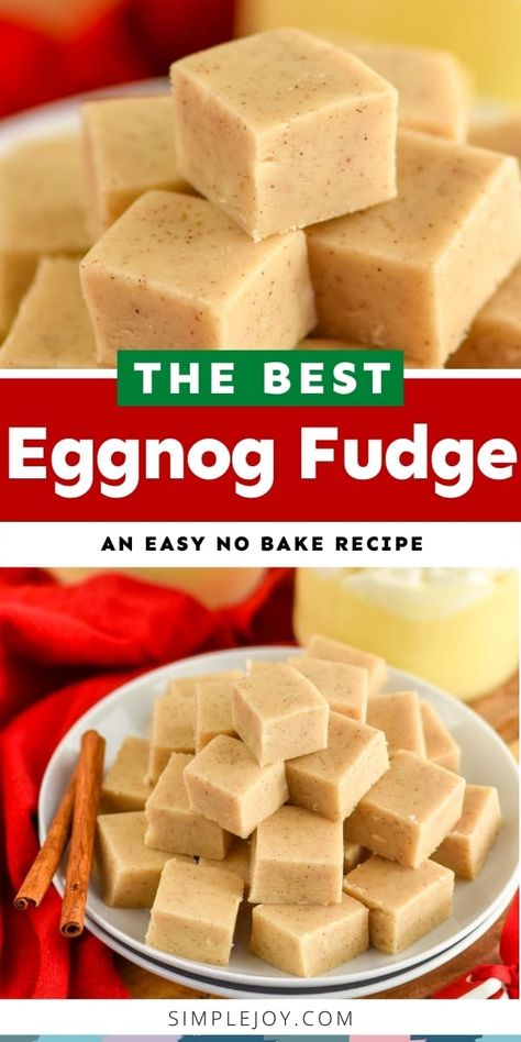 This Eggnog Fudge is so easy and melts in your mouth. You will want to make it every year for the holidays. Christmas Baked Goods Aesthetic, Fudge With Alcohol, Alcohol Fudge Recipes, Rum Fudge Recipe, Eggnog Fudge Recipe, Boozy Fudge, Infused Desserts, Holiday Fudge Recipes, Gingerbread Fudge