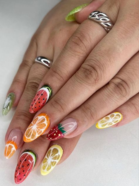 Best Summer Nails, Fruit Nail, Fruit Nail Art, Colored Acrylic Nails, Summery Nails, Acrylic Nails Coffin Pink, Manicure Y Pedicure, Girls Nails, Dream Nails