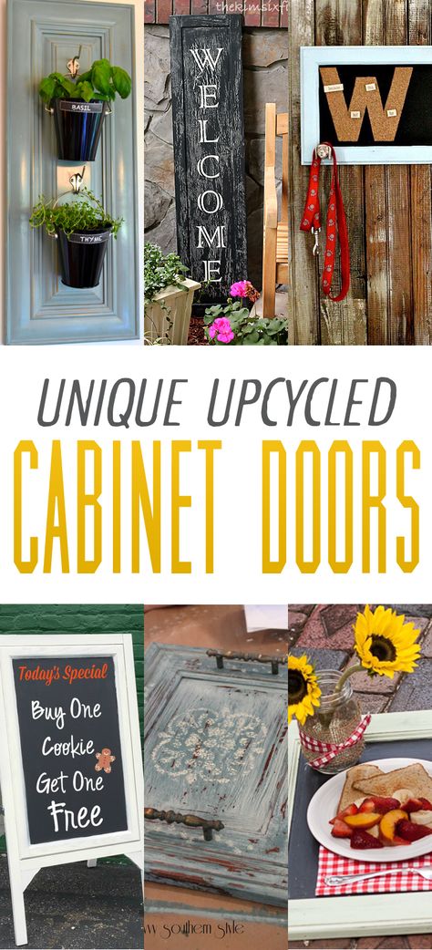 Unique Upcycled Cabinet Doors - The Cottage Market Cabinet Door Repurposed, Cabinet Doors Repurposed Diy, Cabinet Door Crafts, Door Repurposed, Cabinet Door Ideas, Upcycled Cabinet, Cabinet Doors Repurposed, Recycled Door, Diy Cabinet Doors