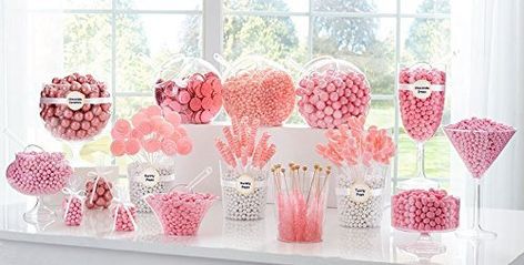 Amazon.com : Light Pink Candy Buffet Set : Grocery & Gourmet Food Gold Candy Buffet, Marshmallow Sweets, Pink Candy Buffet, Chocolate Ice Cream Cone, Heart Marshmallows, Sweet Buffet, Chocolate Stars, Dolly Mixture, White Marshmallows