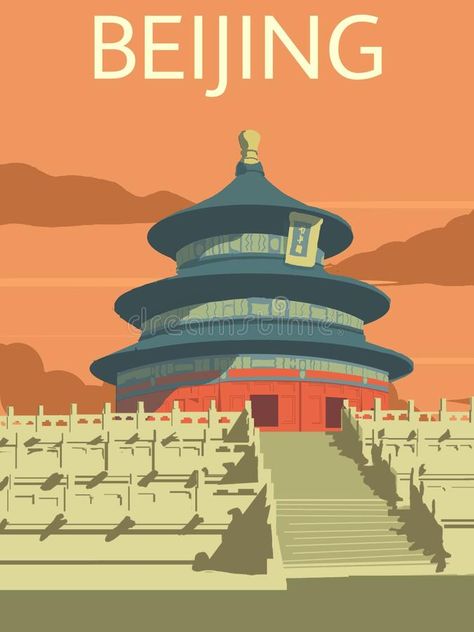 Illustration about Beautiful sunset view temple of Heaven in Beijing China illustration vintage style concept for travel poster. Illustration of tourist, poster, religion - 169242965 Tourist Poster, Shanghai China Travel, China Poster, Illustration Of People, Shanghai Travel, Temple Of Heaven, Poster Vintage Retro, Skyline Painting, Wave Illustration