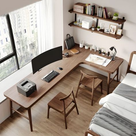 L Shaped Desk Office, Solid Wood Office Desk, Contemporary Writing Desk, Long Desk, L Shape Desk, Desk And Chair, Chair Wood, Solid Wood Desk, Desk And Chair Set