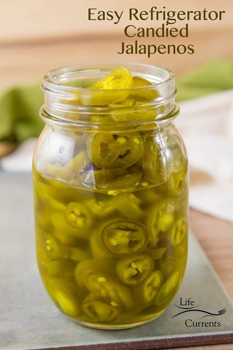 Easy Refrigerator Candied Jalapenos are so good. Lightly sweet, spicy heat. A little tang from the pickling vinegar. Refrigerator Candied Jalapenos, Keto Candied Jalapenos, Candied Jalapenos Easy, Jalapeño Ideas, Pickling Veggies, Easy Vegetarian Dinner Recipes, Cucumber Pickles, Vegetarian Dinner Recipes, Candied Jalapenos