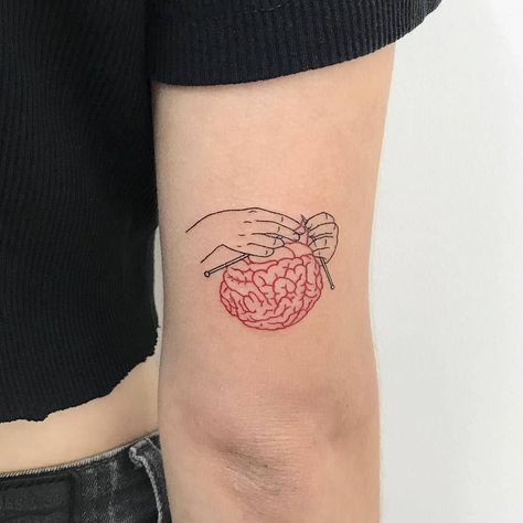 Psychology Tattoo, Knitting Tattoo, Brain Tattoo, Full Sleeve Tattoos, Line Work Tattoo, Dope Tattoos, Simplistic Tattoos, Small Tattoo, Line Tattoos