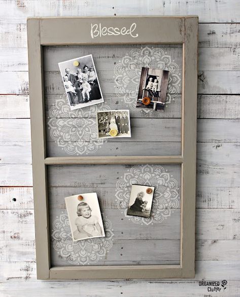 Another Project for my Repurposed Photo Holder Gallery Wall Window Screen Ideas, Window Screen Crafts, Old Window Screens, Sunroom Windows, Old Window Frames, Wooden Screen Door, Window Projects, Rustic Window, Window Screen