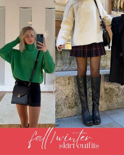 27 Skirt Outfit Ideas For Every Season - ljanestyle Short Plaid Skirt Outfit Winter, Short Pleated Skirt Outfit Winter, Pleated Mini Skirt Outfit Winter, Sweater And Mini Skirt Outfit, Pleated Skirt Winter Outfit, Plaid Skirt Outfit Winter, Miniskirt Outfits Winter, Short Skirt Outfits Winter, Short Pleated Skirt Outfit