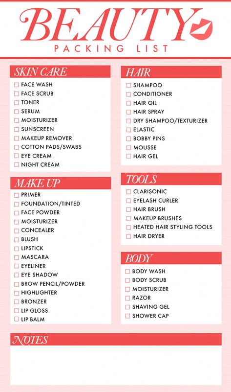 20+ college packing lists with everything that you will need! #college #packing Beauty Checklist, Travel Packing Checklist, Packing Checklist, Packing Lists, Vacation Packing, Travel Checklist, Packing List For Travel, Packing Tips For Travel, Travel Beauty