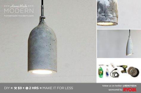 HomeMade Modern DIY Concrete Pendant Lamp #home #decor #furnishing #lighting Diy Pendant Lamp, Concrete Pendant Lamp, Diy Luminaire, Homemade Modern, Concrete Pendant Light, Diy Beton, Concrete Light, Concrete Pendant, Beton Design