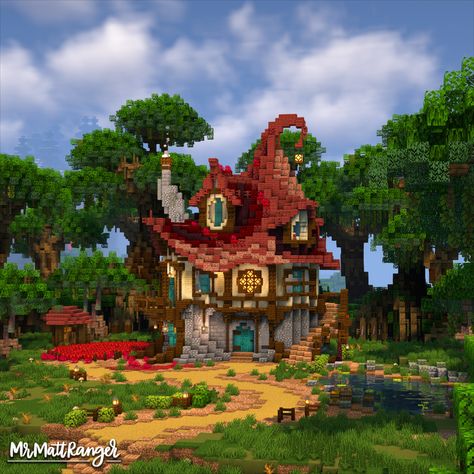 A Cute Survival Minecraft Fantasy House Interesting Minecraft Houses, Mangrove Forest Minecraft, Goblin Core Minecraft House, Magical Village Minecraft, Fantasy Houses Minecraft, Mangrove Wood House Minecraft, Minecraft Mario Builds, Mangrove Builds Minecraft, Fantasy Cottage Minecraft