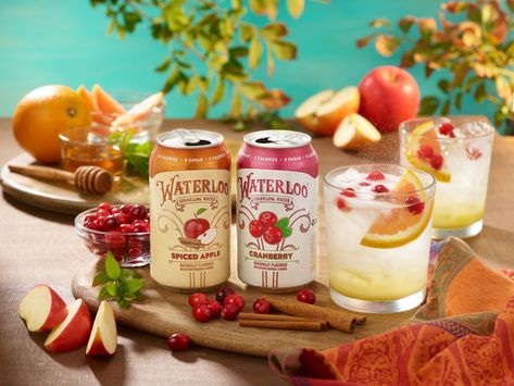 Waterloo Recipes | Waterloo Recipes Drinks | Waterloo Sparkling Water Sparkling Water Mocktail, Spiced Apples Recipe, Sparkling Water Cocktail, Sparkling Water Recipes, Sparkling Water Drinks, Apple Punch, Punch Drink, Cranberry Drinks, Easy Mocktail Recipes