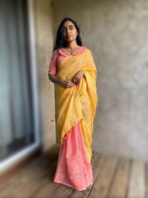 Ready Made Saree, Pink Saree Blouse, Modern Sarees, Fashionable Saree, Stand Collar Blouse, Cutwork Blouse, Ethnic Suit, Latest Model Blouse Designs, Modern Saree