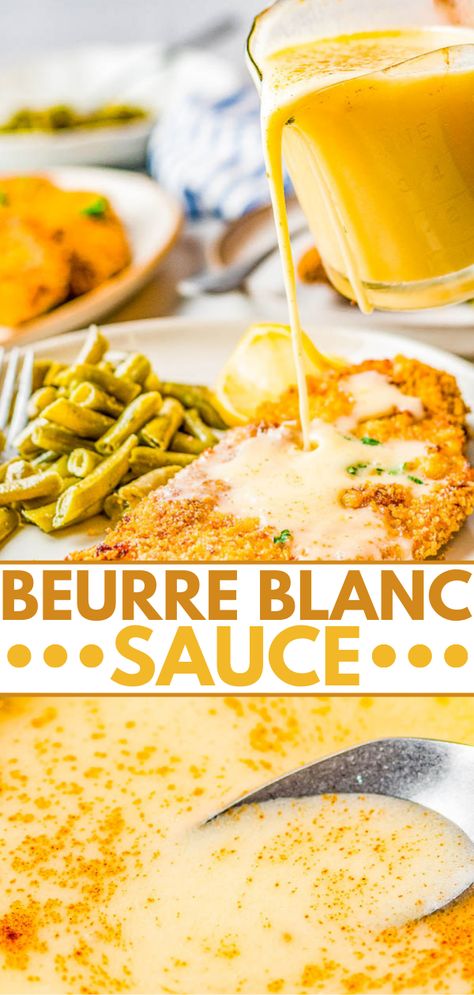 Beurre Blanc Sauce - Learn how to make this buttery white wine sauce with hints of lemon and shallots and impress your friends and family! Beurre blanc sauce is delicious served over chicken, fish, seafood, and vegetables. It elevates any ordinary dish to the next level and makes it taste elegant and fancy!