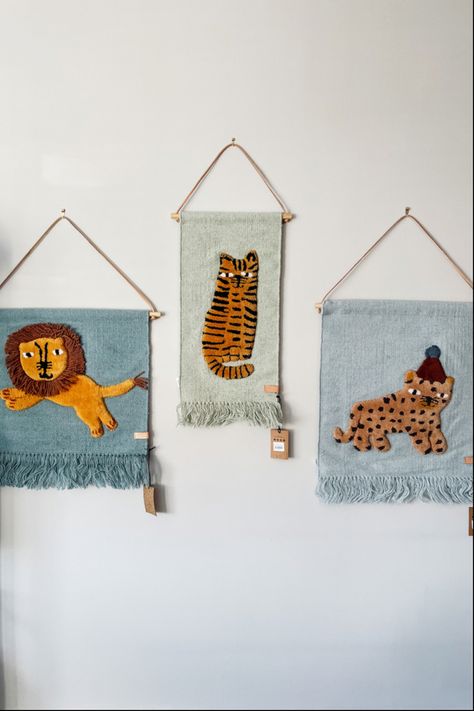 Animal wall decor | Playroom inspo 🐅🦁🐆 Wall Decor Playroom, Wall Rugs, Kids Inspo, Playroom Rug, Nursery Room Design, Animal Rug, Old Room, Wall Rug, Animal Wall Decor