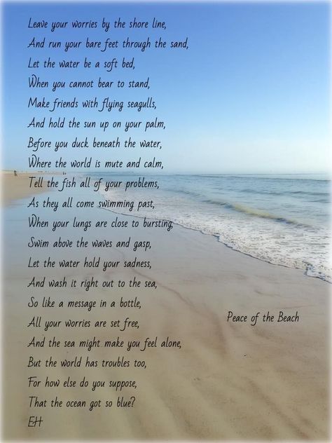 Peace of the Beach Beach Poems, Ocean Poem, Water Poems, Sea Poems, Yoga Reading, Phone Backgrounds Quotes, Clean Beach, Beach Yoga, Poems Beautiful