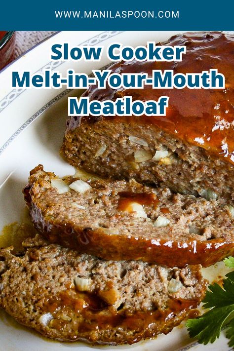 Slow Cooker Melt-in-Your-Mouth-Meat-Loaf - Manila Spoon Meatloaf For One, Juicy Meatloaf, Small Crockpot Recipes, Mini Crockpot, Crockpot Recipes For Two, Crockpot Meatloaf Recipes, Crockpot Meatloaf, Meals For 1, Small Batch Cooking