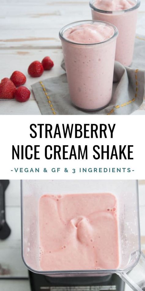 Strawberry Nice Cream Shake (vegan, gluten-free and refined sugar-free) | ElephantasticVegan.com #vegan #shake #strawberry #nicecreamshake Shake Strawberry, Strawberry Nice Cream, Vegan Shakes, Vegan Smoothie Recipes, Vegan Drinks, Cake Vegan, Vegan Smoothies, Vegan Ice Cream, Strawberry Smoothie