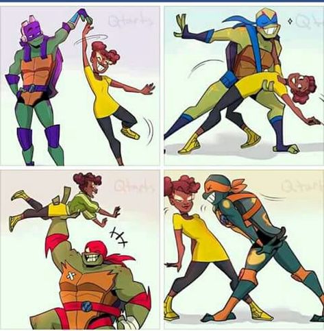 Even though I’m not watching this show this pic is really cute! Tmnt Rise Of The Tmnt, Rottmnt Donnie Dancing, Rise Tmnt Donnie, Rise Of The Teenage Mutant Ninja Turtles, Rise Of Tmnt, Turtle Movie, Tmnt 2018, Rise Tmnt, Tmnt Rise