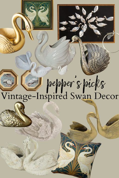 Something about vintage-inspired swan decor makes my heart SO happy. Maybe because it feels whimsical, or because it really is just simply beautiful, but I can’t get enough of it– wallpapers, planters, figurines, wall art, all of it! Of course there is likely a point where you can have too much swan decor, but I […] The post Vintage-Inspired Swan Decor appeared first on Salvaged Living. Swan Bathroom, Swan Nursery Decor, Swan Wall Art, Swan Wallpaper, Swan Decor, Thrift Store Diy, Styling Shelves, Swans Art, English Decor