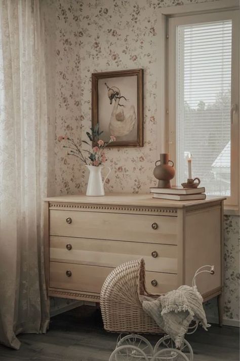 vintage-inspired nursery Room Decor Essentials, Scandinavian Interior Design Inspiration, Cupboard Desk, Cottage Nursery, Vintage Kids Room, Swedish Gustavian Style, Luxury Nursery, Gustavian Furniture, Nursery Trends