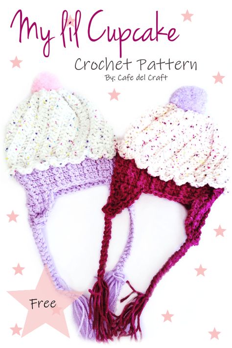 Cupcake Beanie Crochet Pattern, Cupcake Crochet Pattern, Cupcake Crochet, Crochet Pouches, Pompom Maker, Crochet Children, Pola Topi, Crochet Baby Blanket Beginner, Crochet Cupcake