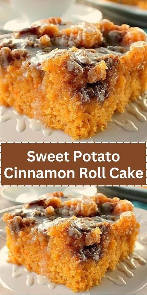 Sweet Potato Recipes Easter, Sweet Potato Crunch Cake, Potato Cinnamon Rolls Homemade, Sweet Potato Gooey Butter Cake, Healthy Sweet Potato Cake, Sweet Potato And Pumpkin Recipes, Sweet Potato Honeybun Cake, Sweet Potato Baked Goods, Sweet Potato Honey Bun Cake Recipe