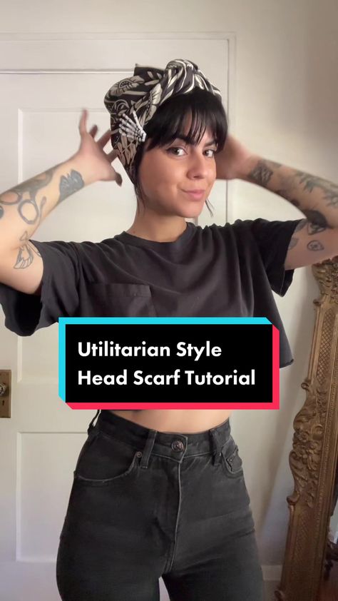 How To Wear A Headscarf With Short Hair, Easy Headscarf Styles, Silk Square Scarf Hair, Hair Scarf Bob Short Hairstyles, Head Scarf Styles With Bangs, Using Scarves In Hair, How To Hair Scarf Styles, Headscarves How To Tie, Scarf Hair Wrap Tutorial