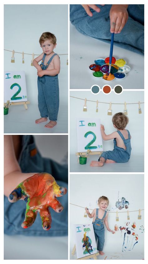 Paint Smash Photoshoot 2nd Birthday, 2nd Year Birthday Photoshoot Ideas, 2year Birthday Photoshoot, Toddler Painting Photoshoot, Creative Kids Photoshoot Ideas, Terrible Twos Photoshoot Ideas, Diy 2nd Birthday Photo Shoot, Two Year Old Birthday Photo Shoot, 3rd Birthday Pictures Boy