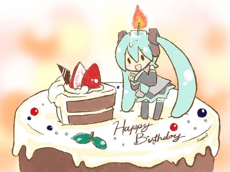 Miku Birthday, Hatsune Miku Birthday, Bear Ghost, Birthday Anime, Happy Birthday Drawings, Otaku Issues, Anime Cake, Happy Birthday Art, Happy 16th Birthday