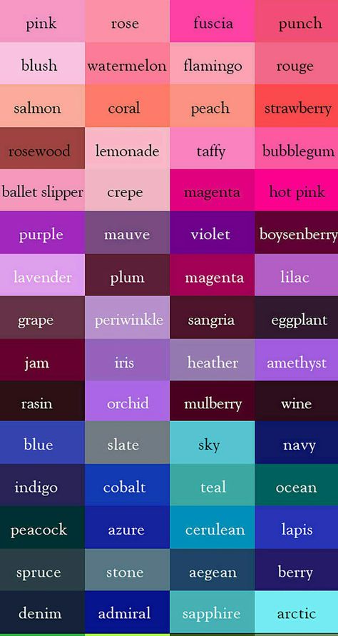 Color Chart With Name, All Types Of Colors, Different Shades Of Colors, Colors Names Chart Shades, All Colours Name Chart, Types Of Colors Names, Types Of Colours And Names, Purple Dress Color Combination, Aesthetic Colour Names