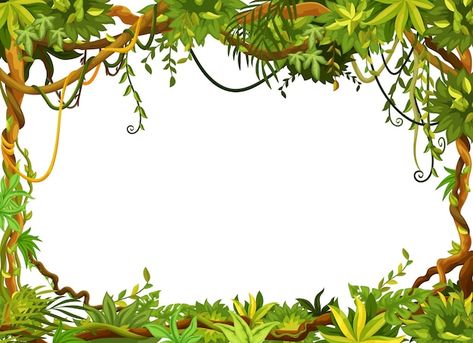 Vector cartoon tropical jungles frame li... | Premium Vector #Freepik #vector #liana #forest-frame #tropical-jungle #jungle-plants Jungle Design Illustration, Jungle Window Painting, Jungle Frame, Vines Border, Jungle Border, Forest Border, Jungle Cartoon, Jungle Clipart, Landscape Template