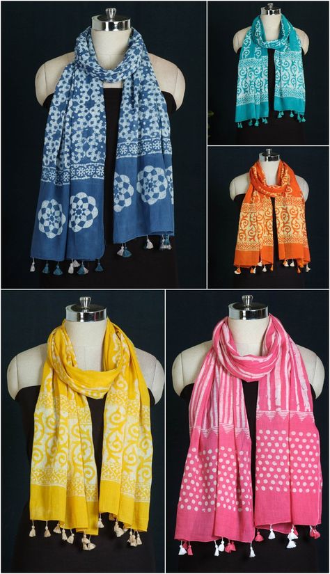 Hand Batik Printed Stoles in Cotton Cutesy Clothing, Ajrak Print, Kurti With Jeans, Giraffe Crafts, Batik Scarf, Saree Tassels Designs, Tie Dye Crafts, Tie Dye Techniques, Batik Art