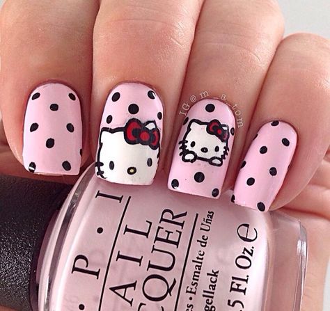 Hello Kitty Nail Art, Kitty Nail Art, Paznokcie Hello Kitty, Hello Kitty Nail, Hello Kitty Nails Art, Kitty Nail, Cute Nail Colors, Kitty Nails, Art Guide