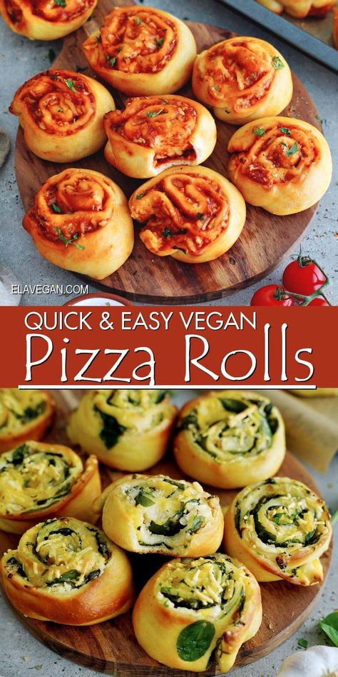 Elavegan Recipes, Vegan Pizza Rolls, Vegan Finger Foods, Homemade Pizza Rolls, Pizza Pinwheels, Pizza Roll Recipe, Vegetarian Kids, Simple Appetizer, Spinach Pizza